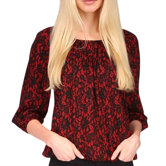 Nwt MICHEAL KORS LACE PRINT PEASANT TOP W SIDE DETAIL - Picture 1 of 10